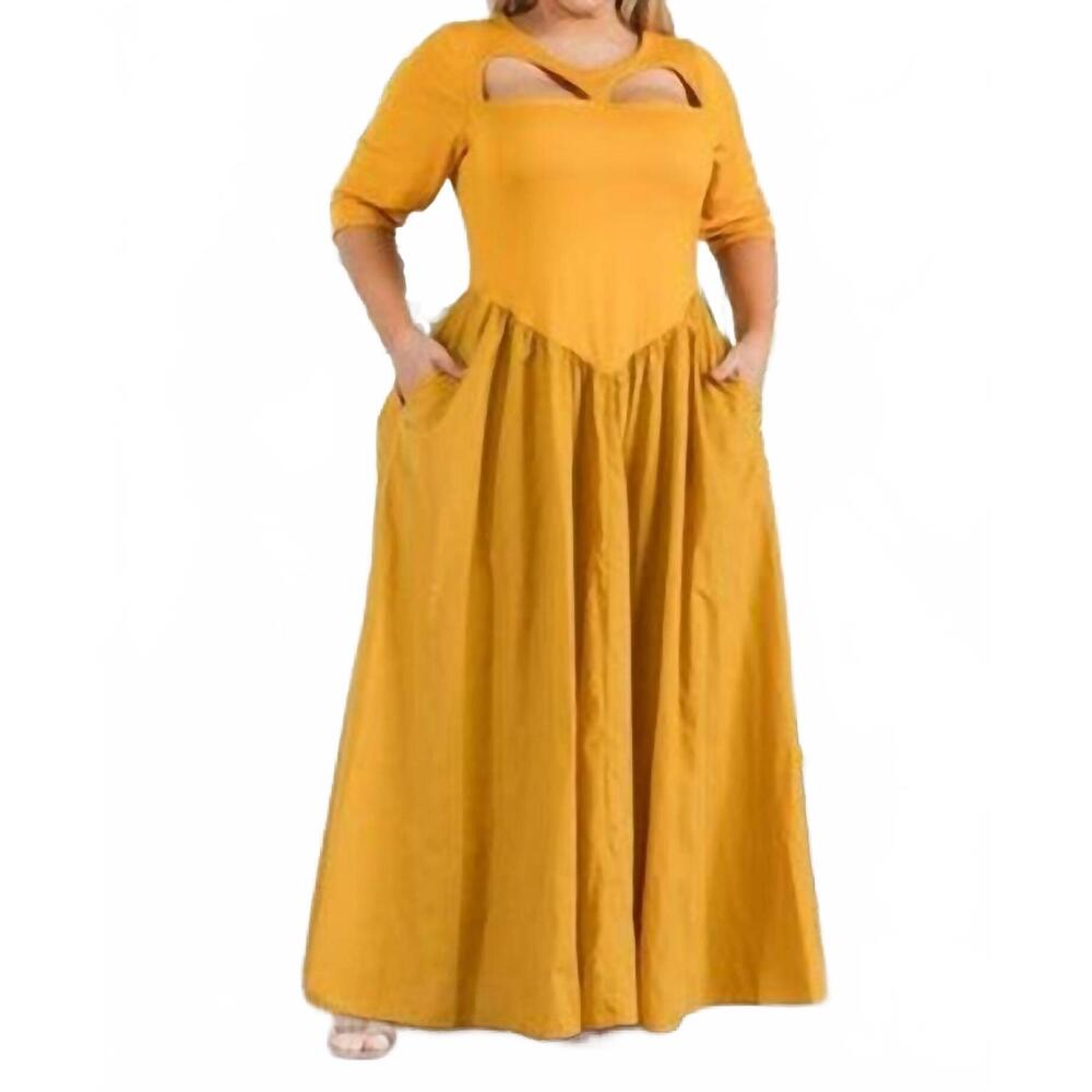 NEW KAREN T DESIGN celeste cutout maxi dress - plus in mustard